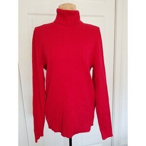 LAUREN RALPH LAUREN Womens Red Rib Knit Long Sleeve Turtle Neck Sweater XL